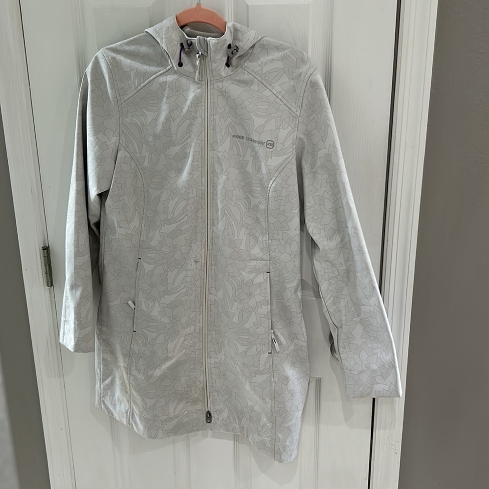 Free Country waterproof fleece lined longline gray floral hooded jacket medium